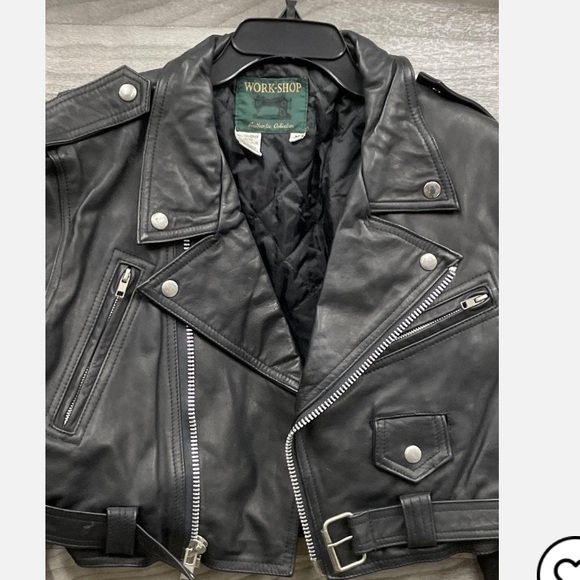 NWOT Work-Shop Authentic Black Leather Cropped Motorcycle Jacket Size M - Picture 2 of 5